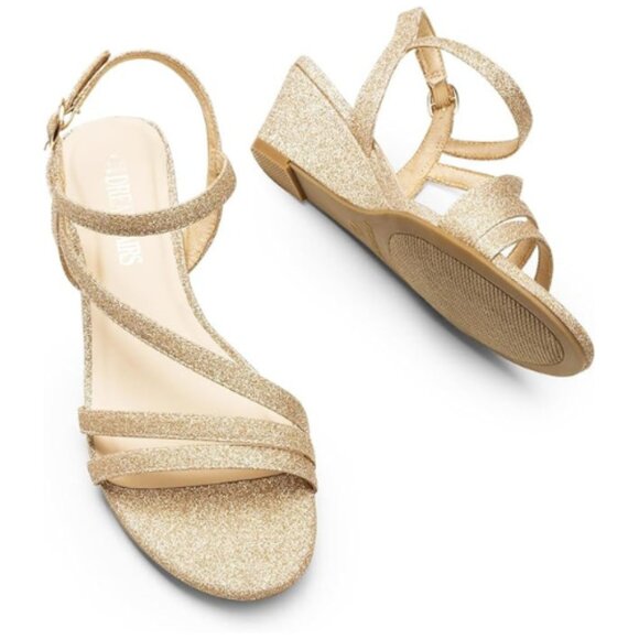 DREAM PAIRS Strappy Wrapped Dressy Wedge Sandals, Ankle Strap Open Toe, GOLD - Picture 3 of 6